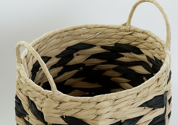 Juego de Cestas de Fibra Natural con Detalles en Negro (2 Piezas) | DKD Home Decor