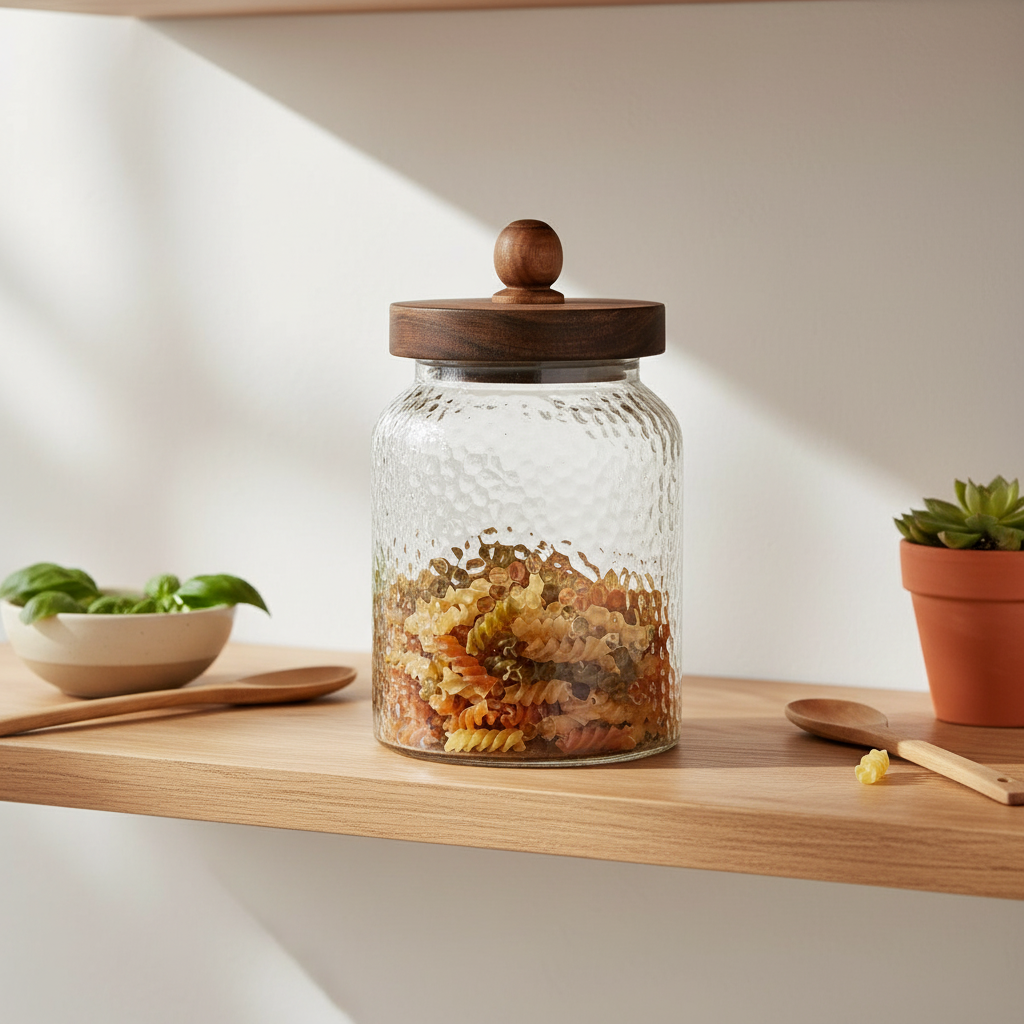 Set de 3 Botes de Cristal y Acacia Natural con Cierre de Silicona | Home ESPRIT