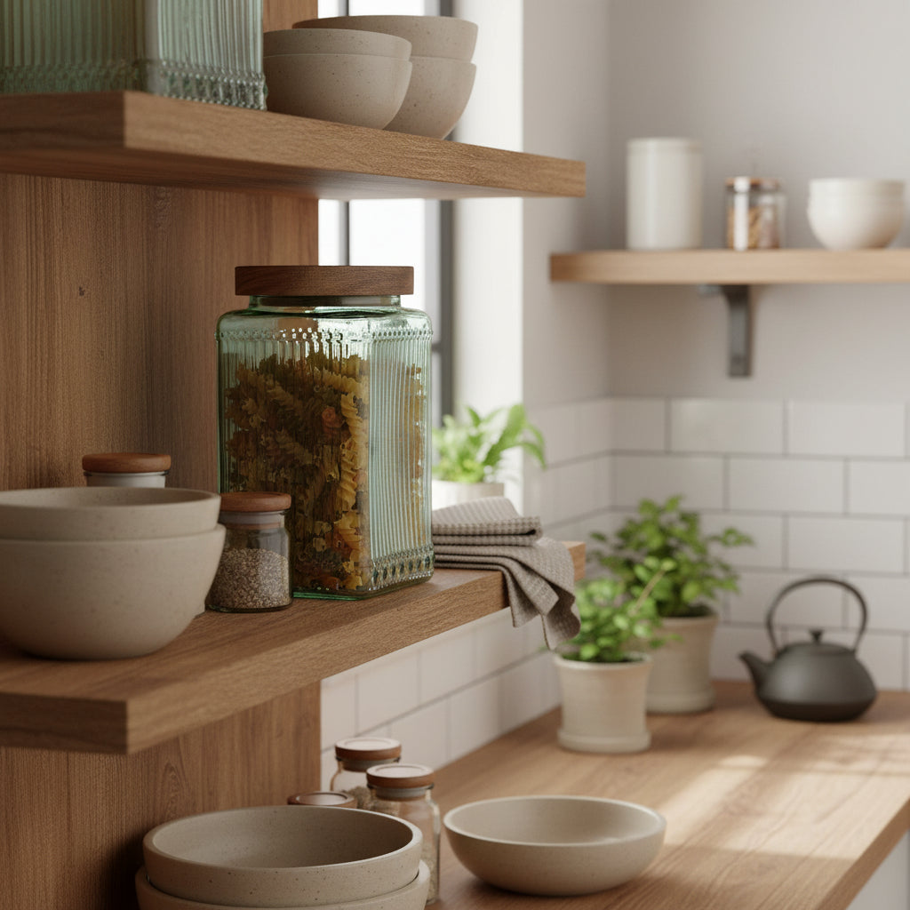 Set de 3 Botes de Cristal y Acacia en Verde Natural | Home ESPRIT