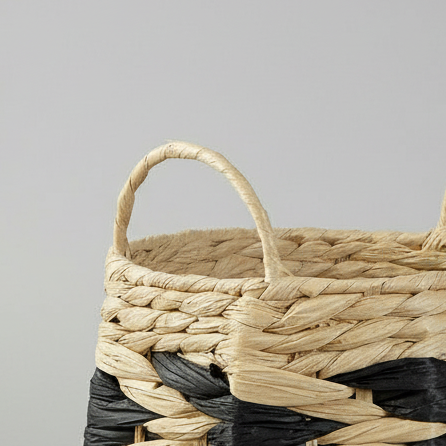 Juego de Cestas de Fibra Natural con Detalles en Negro (2 Piezas) | DKD Home Decor