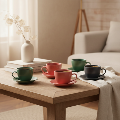 Juego de 6 Tazas de colores con Soporte 150 ml | DKD Home Decor