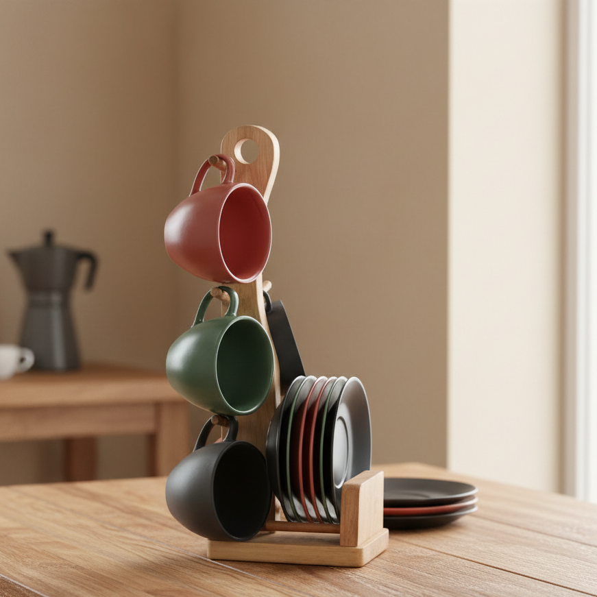 Juego de 6 Tazas de colores con Soporte 150 ml | DKD Home Decor