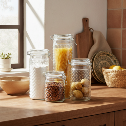 Set de 4 Botes Cristal Transparente Acero Inoxidable |  DKD Home Decor