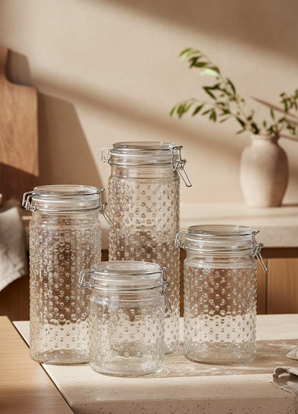 Set de 4 Botes Cristal Transparente Acero Inoxidable |  DKD Home Decor