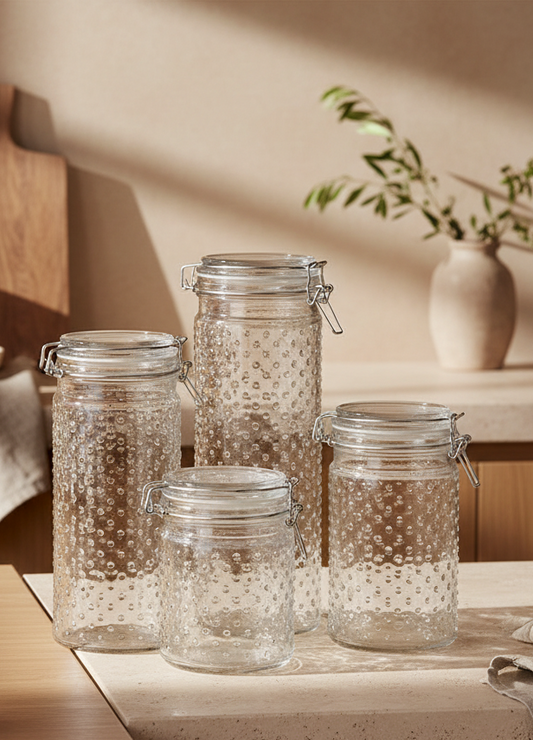 Set de 4 Botes Cristal Transparente Acero Inoxidable |  DKD Home Decor