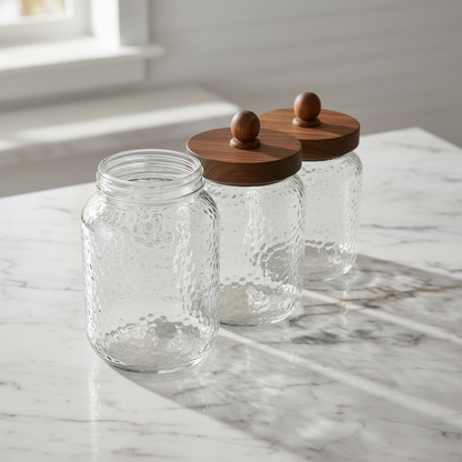 Set de 3 Botes de Cristal y Acacia Natural con Cierre de Silicona | Home ESPRIT