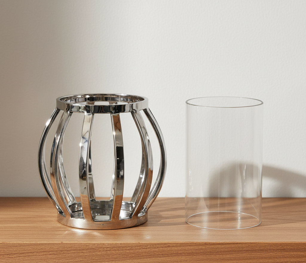 Portavelas Plateado de Acero y Cristal Acero | Home ESPRIT