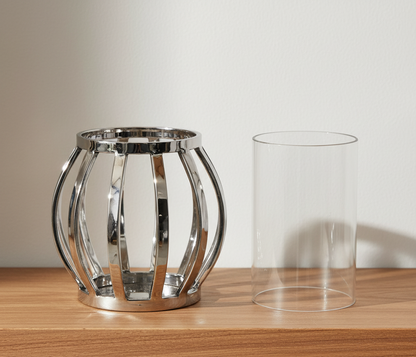 Portavelas Plateado de Acero y Cristal Acero | Home ESPRIT