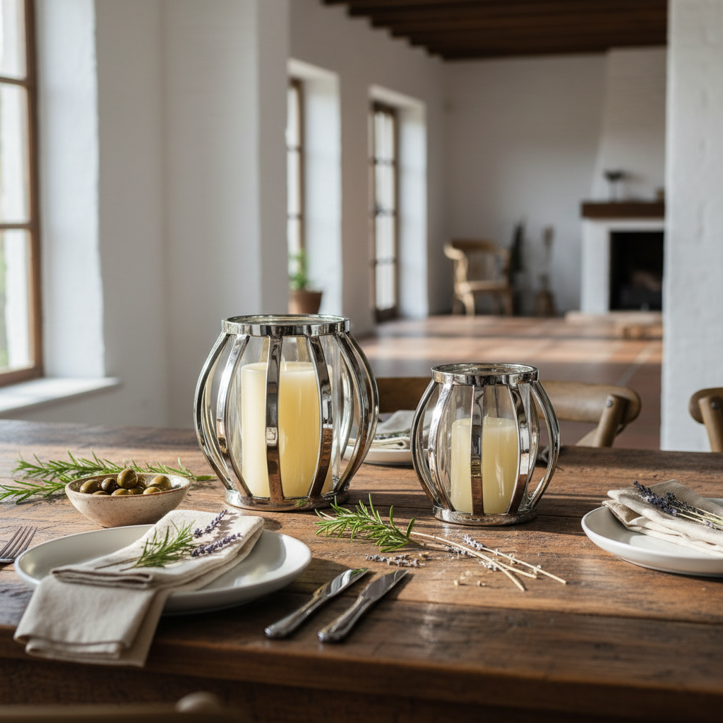 Portavelas Plateado de Acero y Cristal Acero | Home ESPRIT