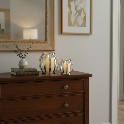 Portavelas Plateado de Acero y Cristal Acero | Home ESPRIT