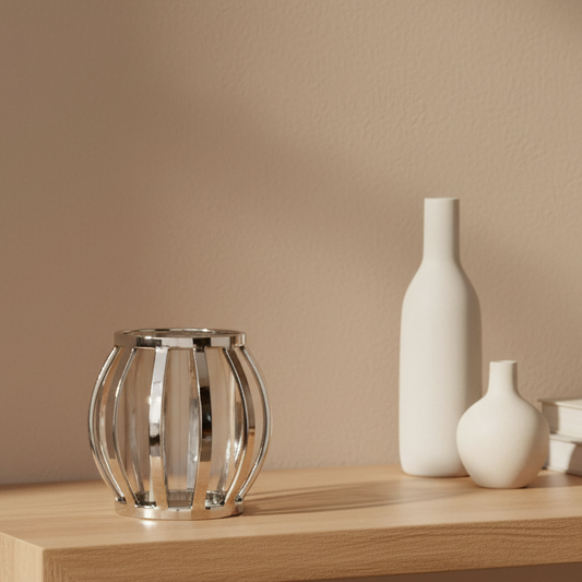 Portavelas Plateado de Acero y Cristal Acero | Home ESPRIT
