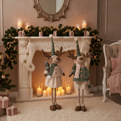 Conjunto de 2 Renos Navideños de Diseño Aleatorio Verde y Beige | Home ESPRIT