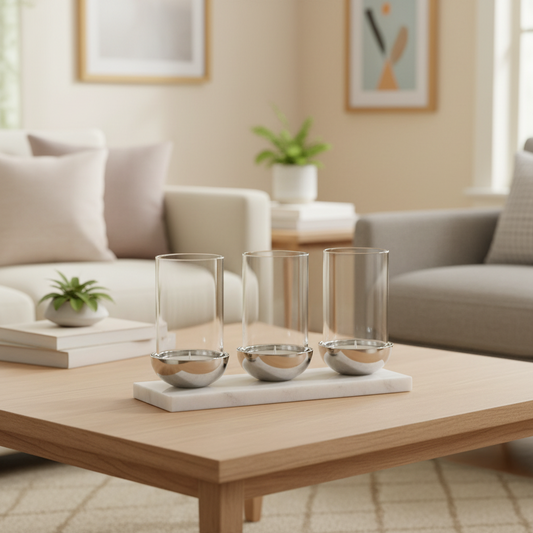 Portavelas de Cristal con Base de Mármol Blanco | Home ESPRIT