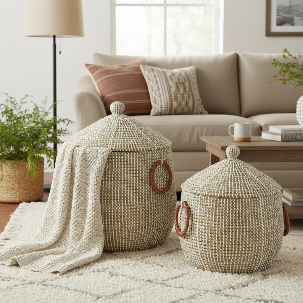 Juego de Cestas Blanco Natural Hierba marina (2 Piezas) | Home ESPRIT