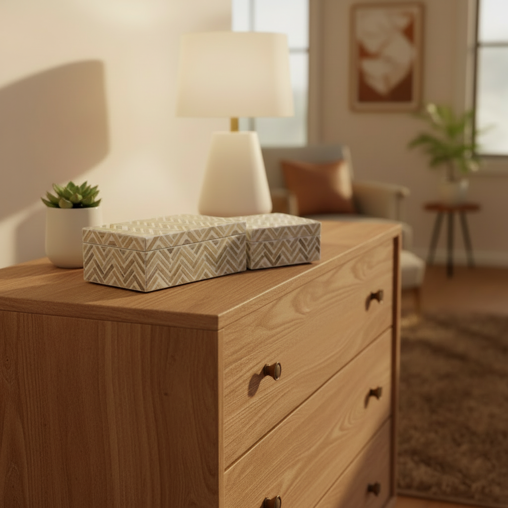 Juego de Cajas Decorativas Blanco Marrón Resina Bambú Tropical (2 Unidades) |  Home ESPRIT