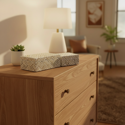 Juego de Cajas Decorativas Blanco Marrón Resina Bambú Tropical (2 Unidades) |  Home ESPRIT