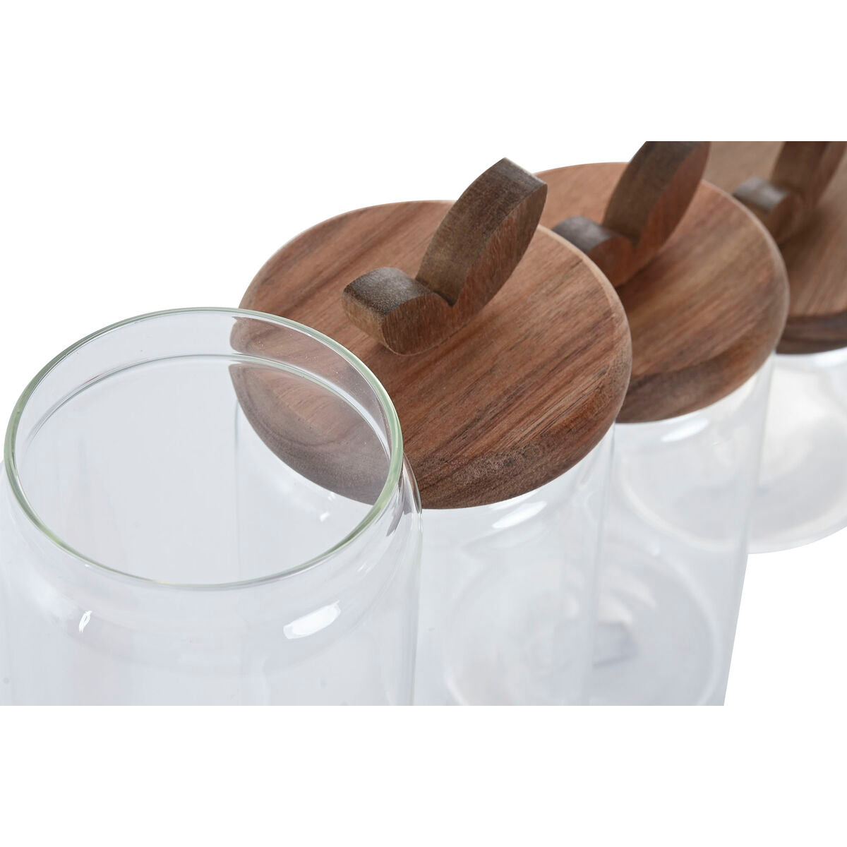 Set de 3 Botes de Cristal y Acacia 4 Piezas | Home ESPRIT