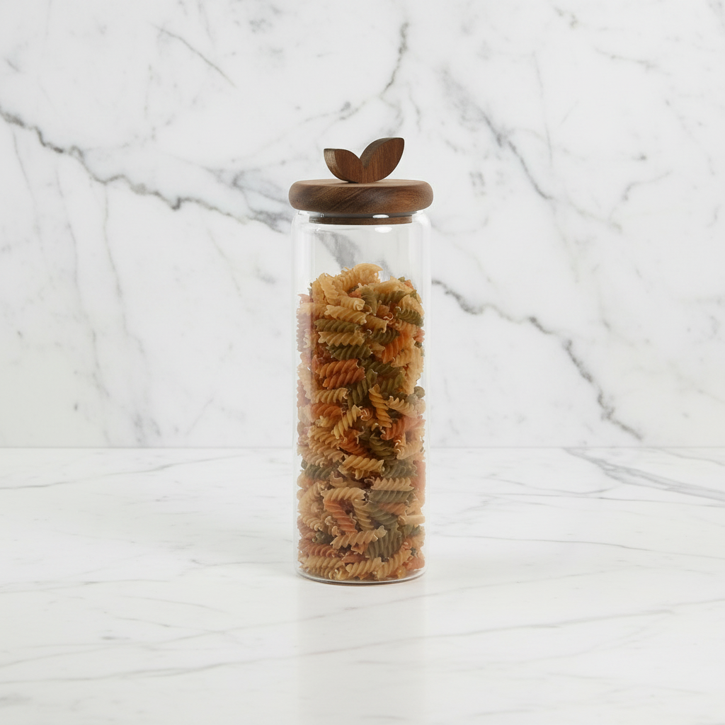 Set de 3 Botes de Cristal y Acacia 4 Piezas | Home ESPRIT