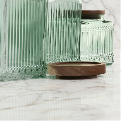Set de 3 Botes de Cristal y Acacia en Verde Natural | Home ESPRIT