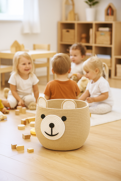 Cesta Infantil de Algodón “Oso” – Organización Natural para Juguetes y Ropa | BELMIN