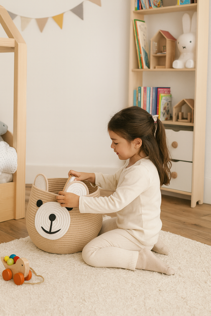 Cesta Infantil de Algodón “Oso” – Organización Natural para Juguetes y Ropa | BELMIN