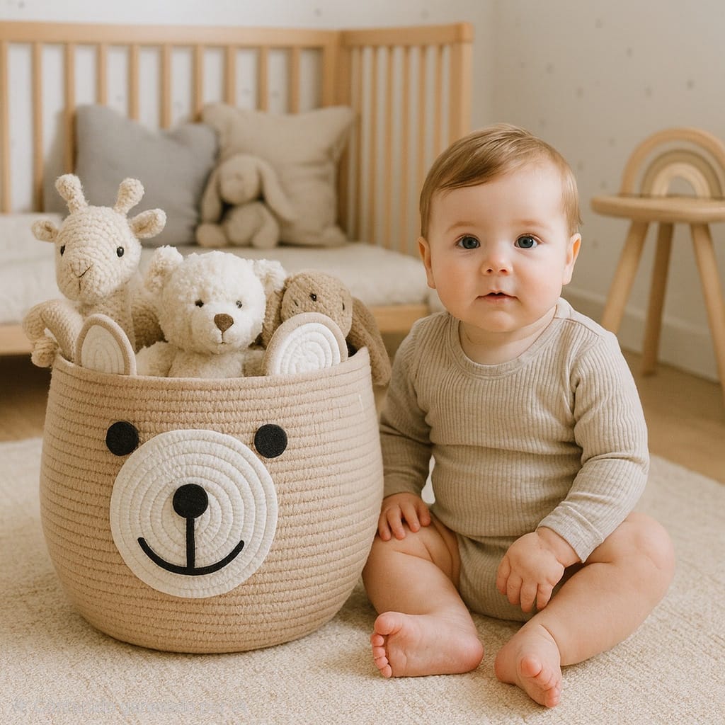 Cesta Infantil de Algodón “Oso” – Organización Natural para Juguetes y Ropa | BELMIN