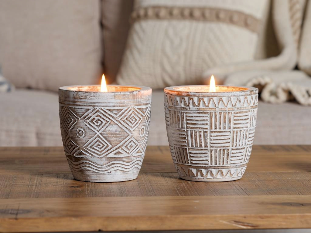 Velas con Recipiente de Madera (2 unidades) | DKD Home Decor