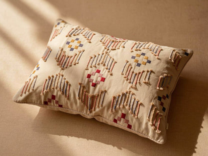 Funda de Cojín Rectangular Beige con Bordado Geométrico 60 x 40 cm | DKD Home Decor 60 x 1 x 40 cm Beige