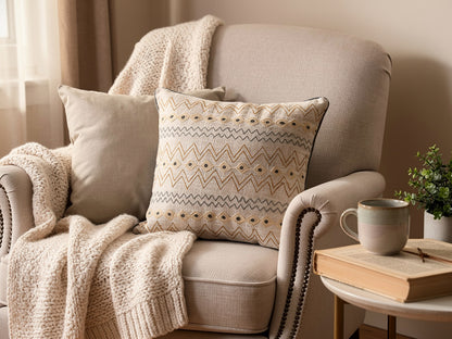 Cojín Beige con Bordado Ikat 45 x 45 cm | Home ESPRIT