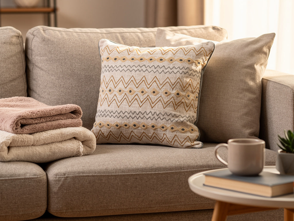 Cojín Beige con Bordado Ikat 45 x 45 cm | Home ESPRIT