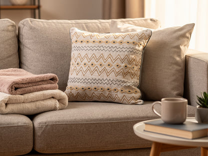 Cojín Beige con Bordado Ikat 45 x 45 cm | Home ESPRIT