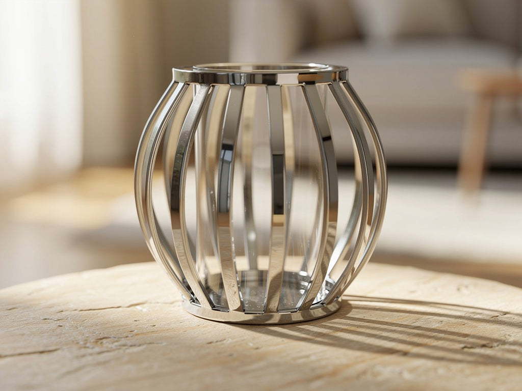 Portavelas Plateado de Acero y Cristal Acero | Home ESPRIT