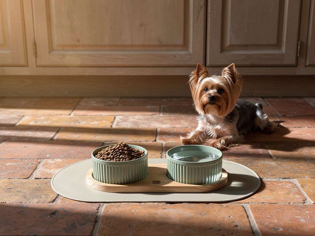 Comedero Elevado de Bambú y Cerámica – Altura Ajustable con Alfombrilla Antideslizante | BELMIN