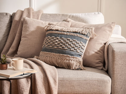 Cojín Boho Azul y Crudo con Flecos 45 x 45 cm | DKD Home Decor