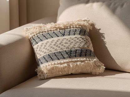Cojín Boho de Algodón con Relieve Negro y Beige 45 x 45 cm | DKD Home Decor